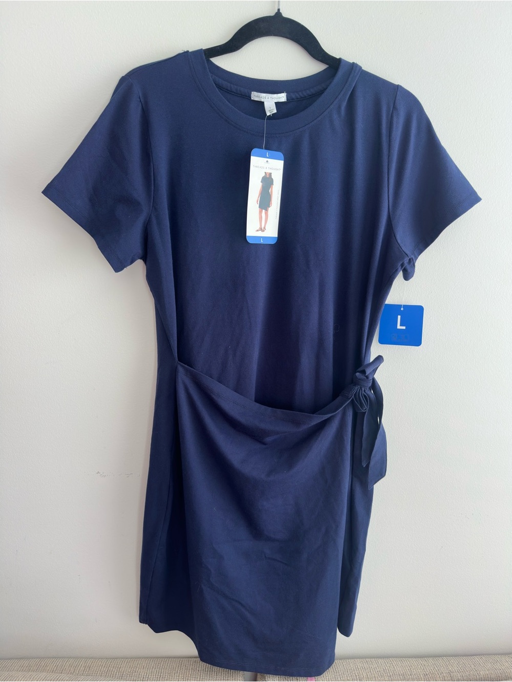 Threads 4 Thought  NWT Navy Short-Sleeve Wrap Tie Dress Size Large